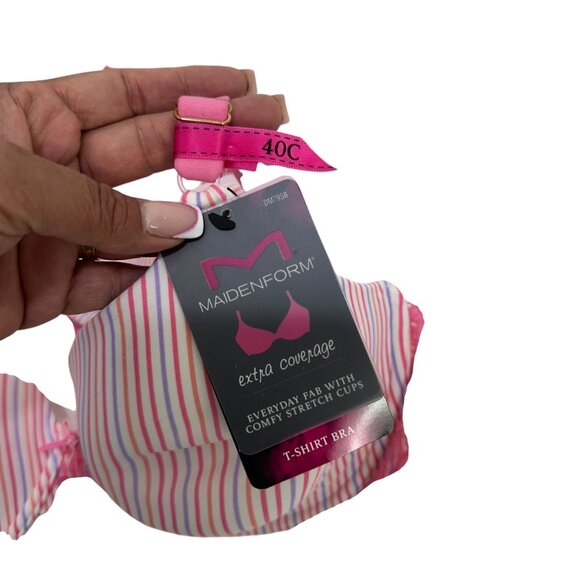 Maidenform Extra Coverage T-Shirt Women Bra 40C Pink Stripe Everyday Comfort Fit - Picture 2 of 9